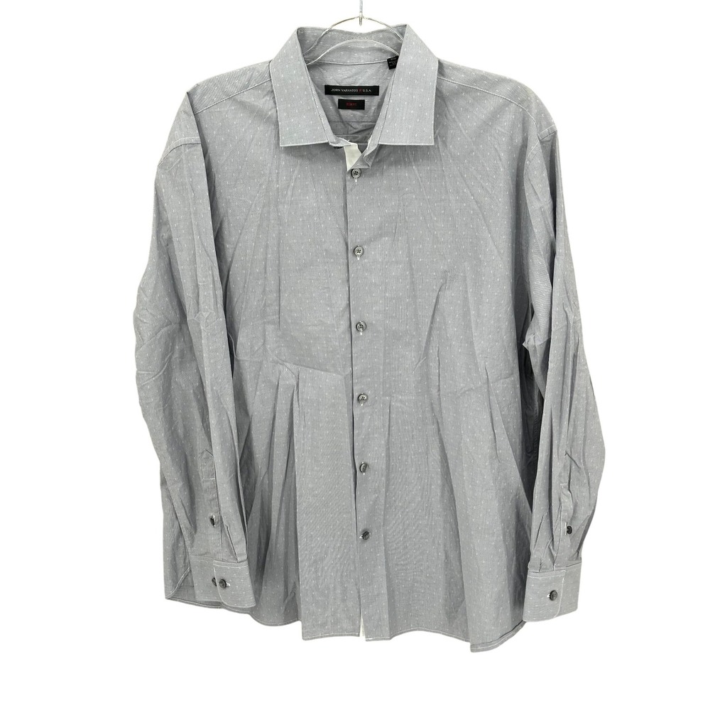 John Varvatos Shirt Mens 16.5 32/33 Gray Slim Fit Stretch Button Up Dress Preppy
